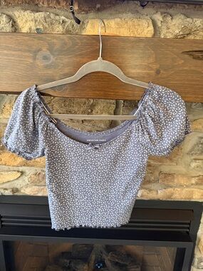 American Eagle Outfitters Blue Sleeve Smocked Crop Top
